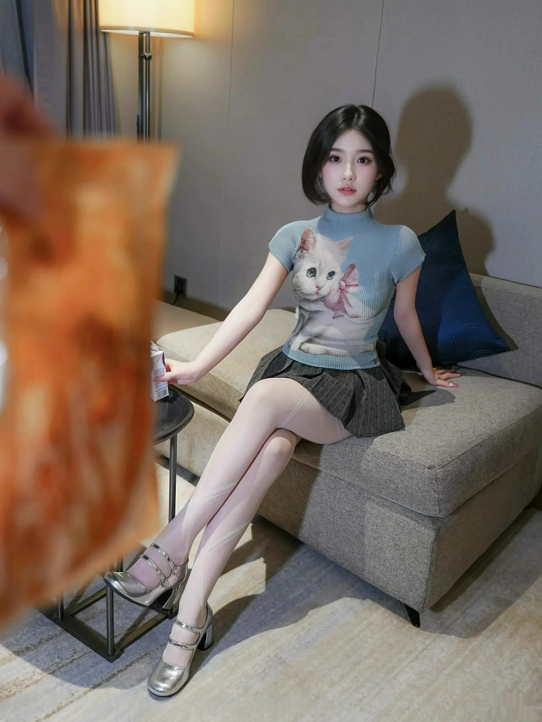 模特汁汁性感JK服饰露灰色内衣配白色丝袜秀曼妙身材诱惑写真70P-第1章-图片3