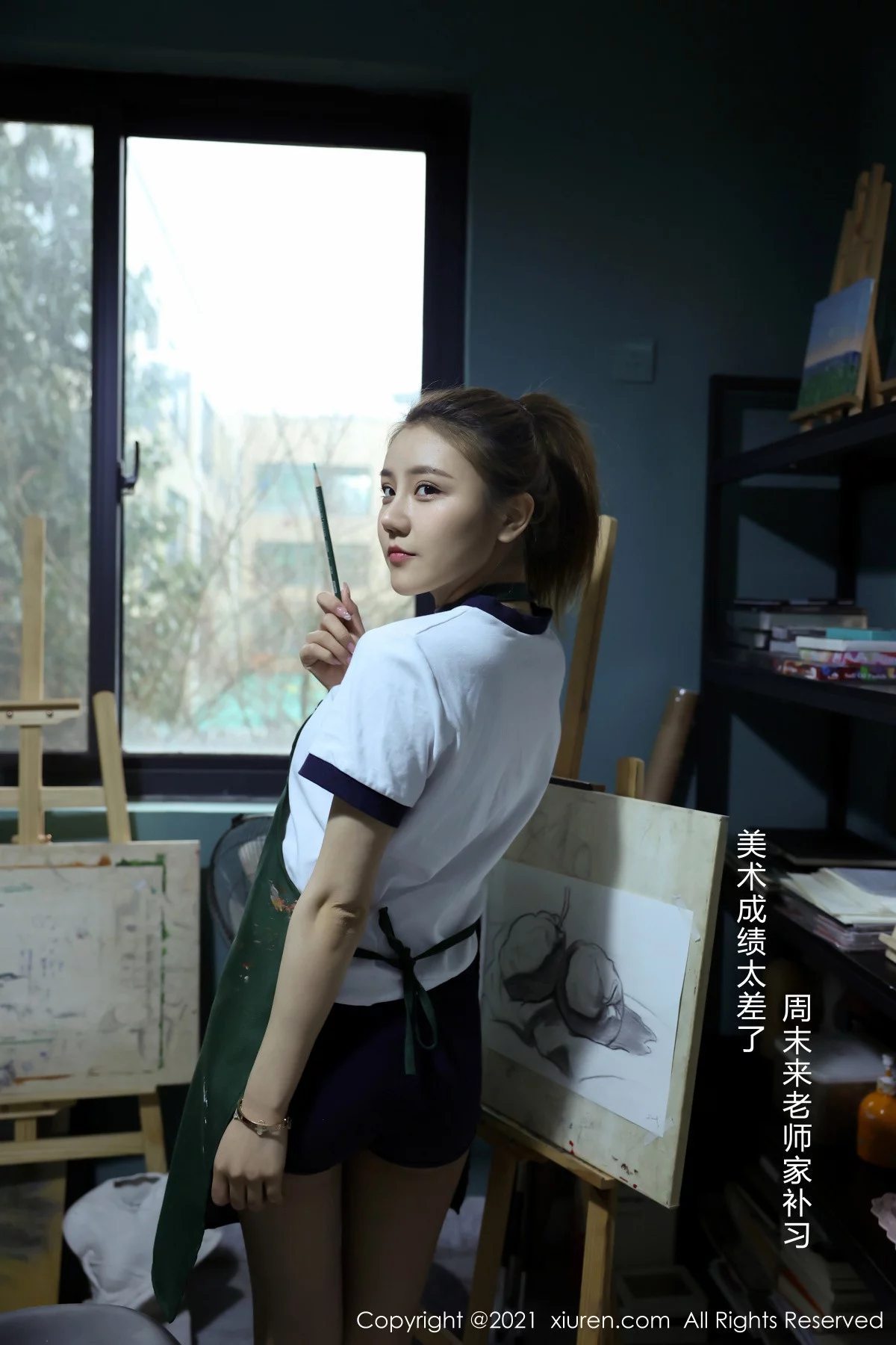 嫩模夏西CiCi美术教室师生主题私房半脱露豪乳翘臀火辣诱惑写真48P-第1章-图片1