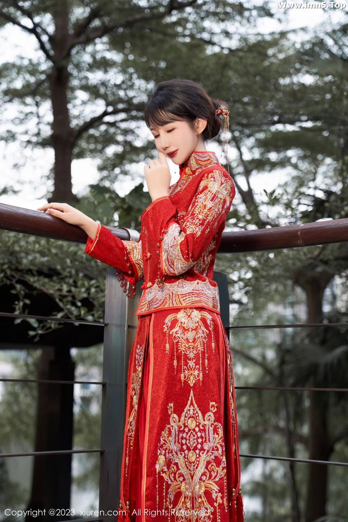 模特波巧酱专属新娘主题性感红色蕾丝内衣配超薄肉丝诱惑写真90P-第1章-图片1