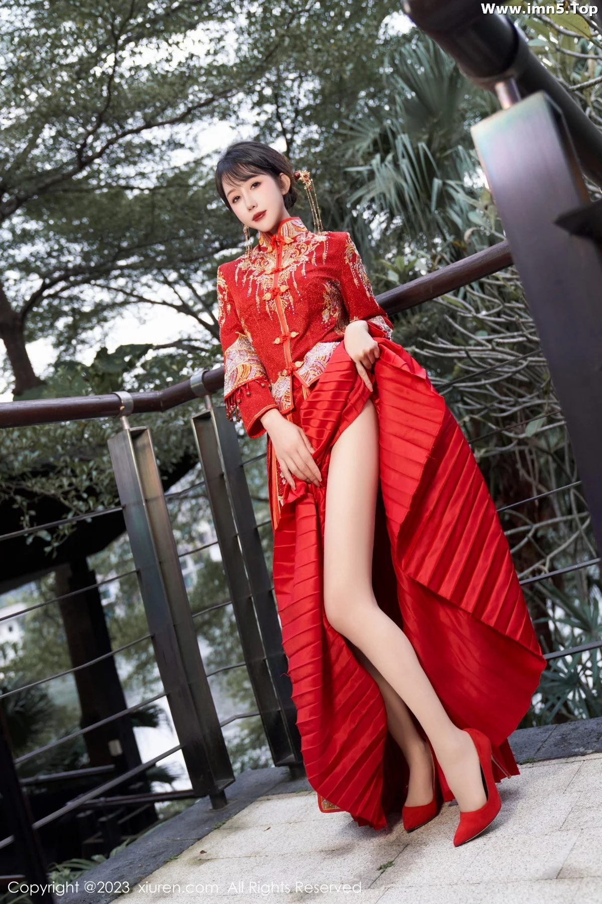 模特波巧酱专属新娘主题性感红色蕾丝内衣配超薄肉丝诱惑写真90P-第1章-图片2