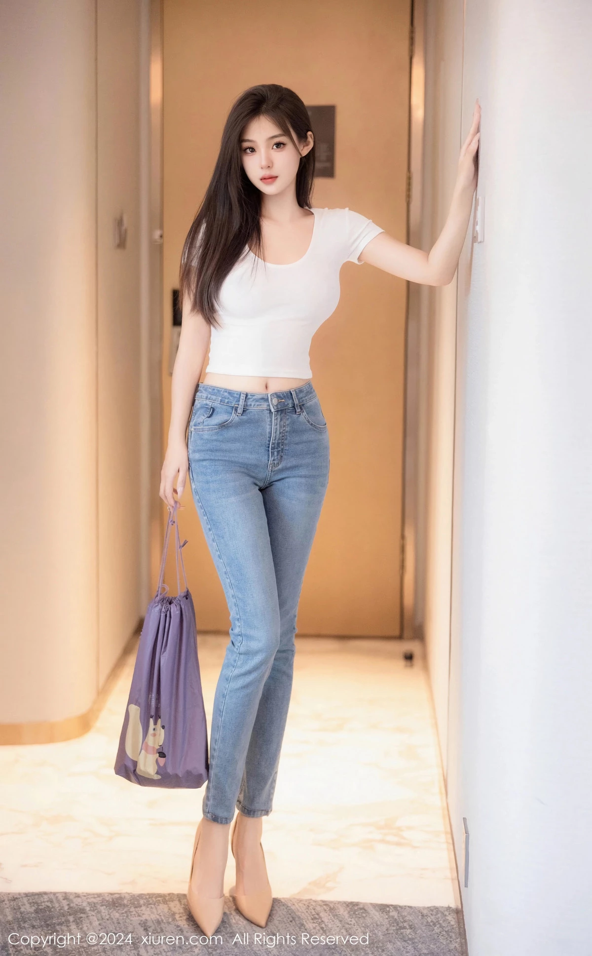 新人模特周周不吃香菜性感白T配牛仔裤秀完美身姿迷人诱惑写真87P-第1章-图片1