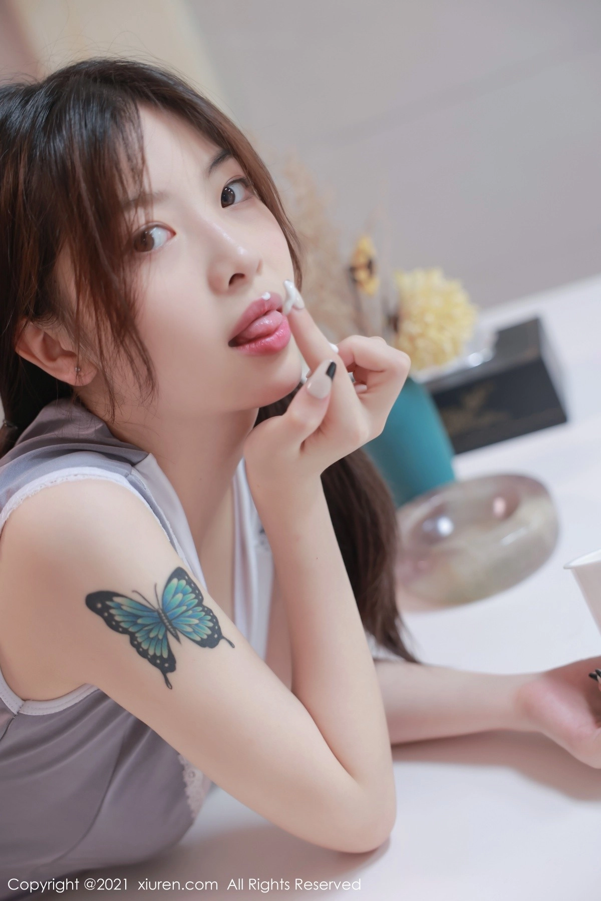 模特明日花桃桃私房性感女仆装配白色蕾丝吊袜柔媚诱惑写真53P-第4章-图片3