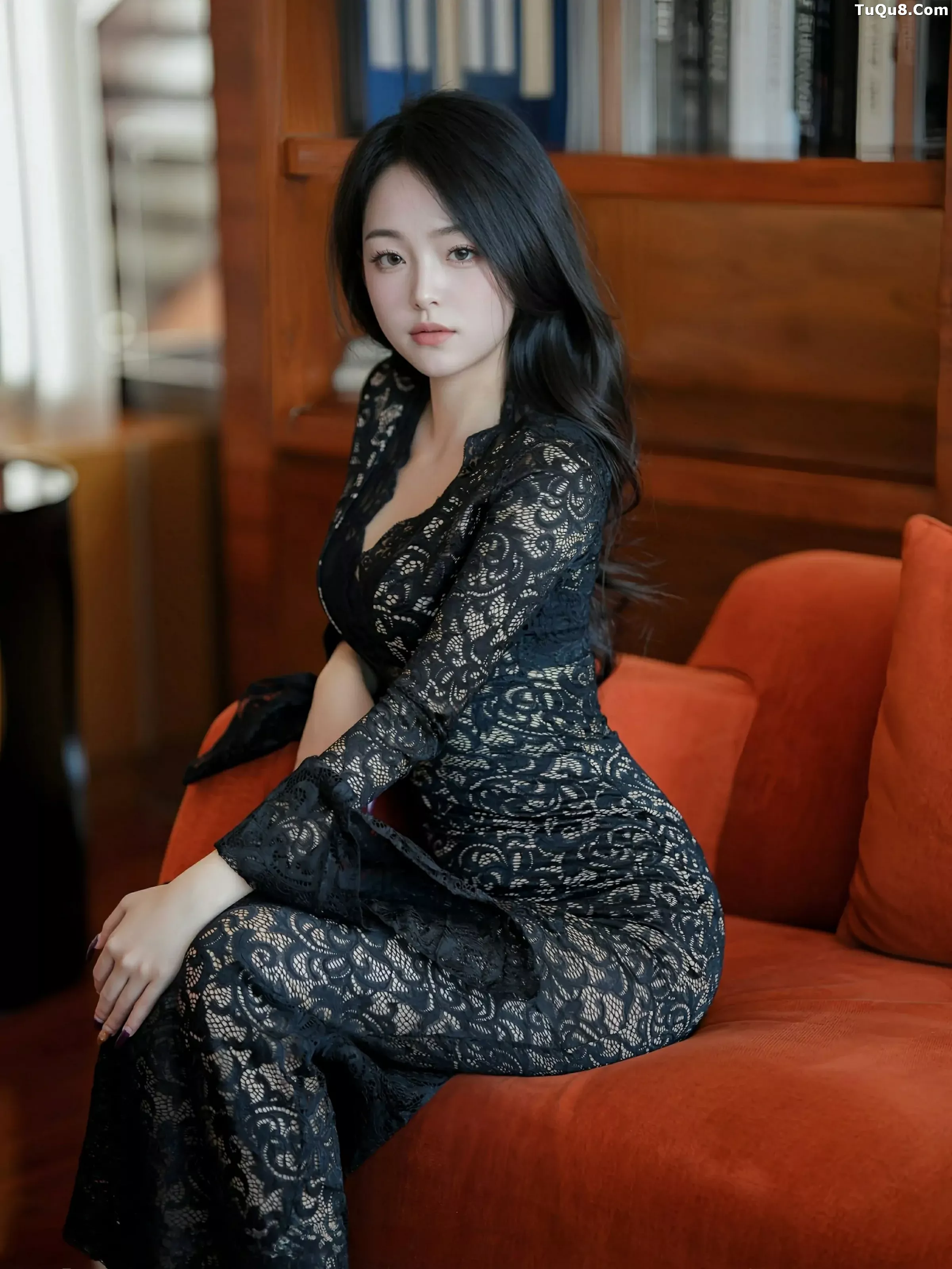 模特白琮瑗性感黑色蕾丝长裙半撩露白色内衣秀修长美腿诱惑写真61P-第3章-图片1