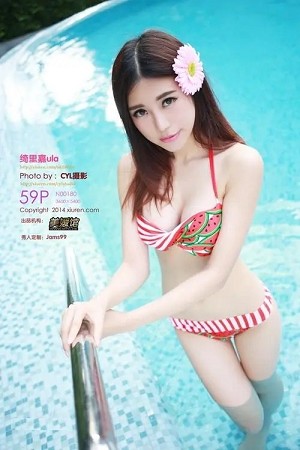 嫩模美女绮里嘉ula西瓜装比基尼泳池边性感迷人写真59P
