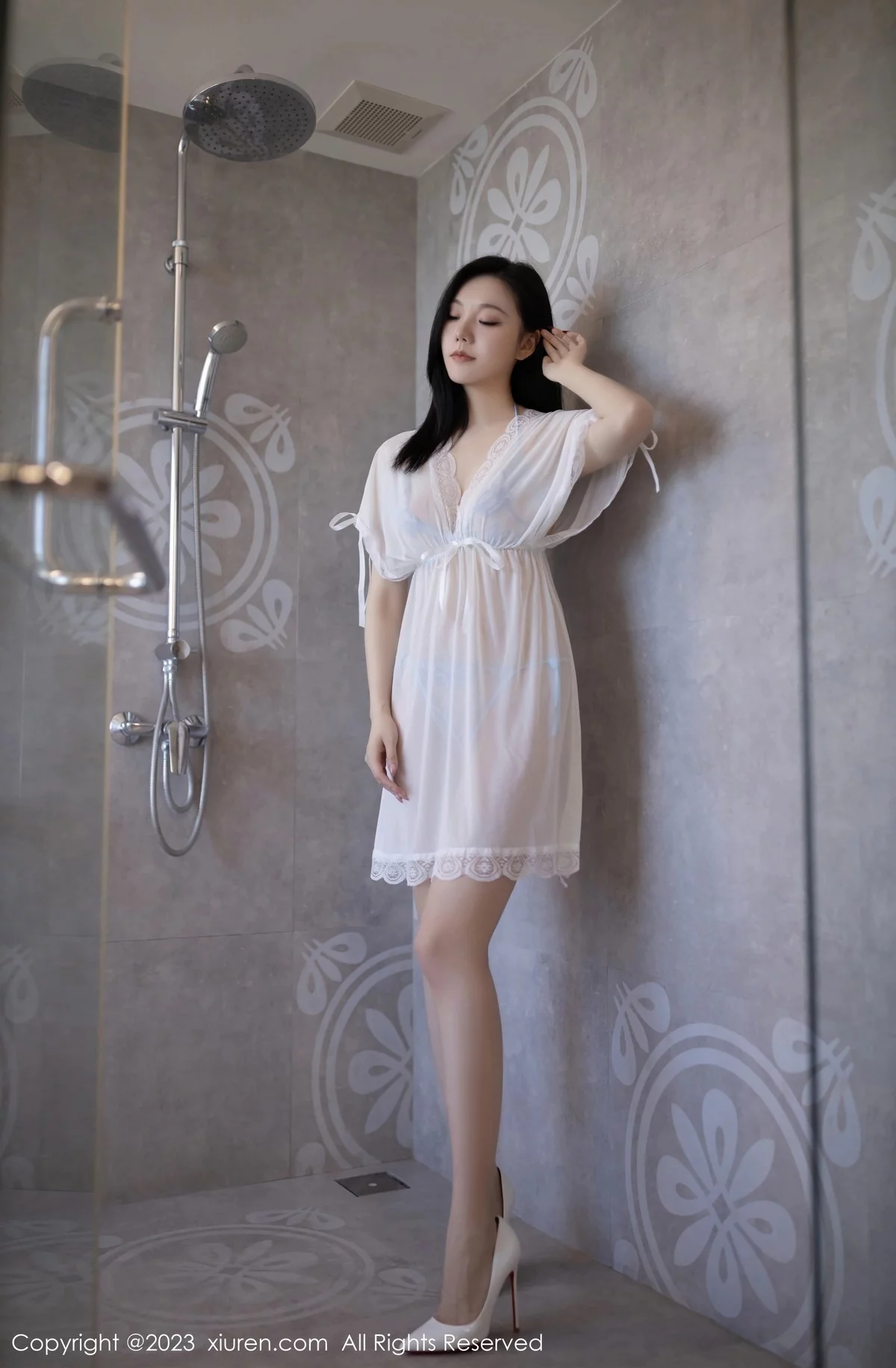 模特安然anran性感白色轻透薄纱服露淡蓝轻透蕾丝内衣诱惑写真79P-第1章-图片1