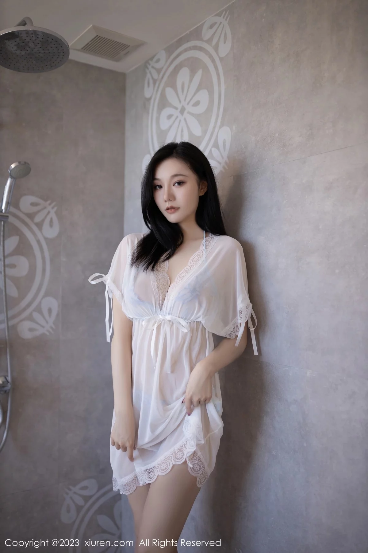 模特安然anran性感白色轻透薄纱服露淡蓝轻透蕾丝内衣诱惑写真79P-第1章-图片2