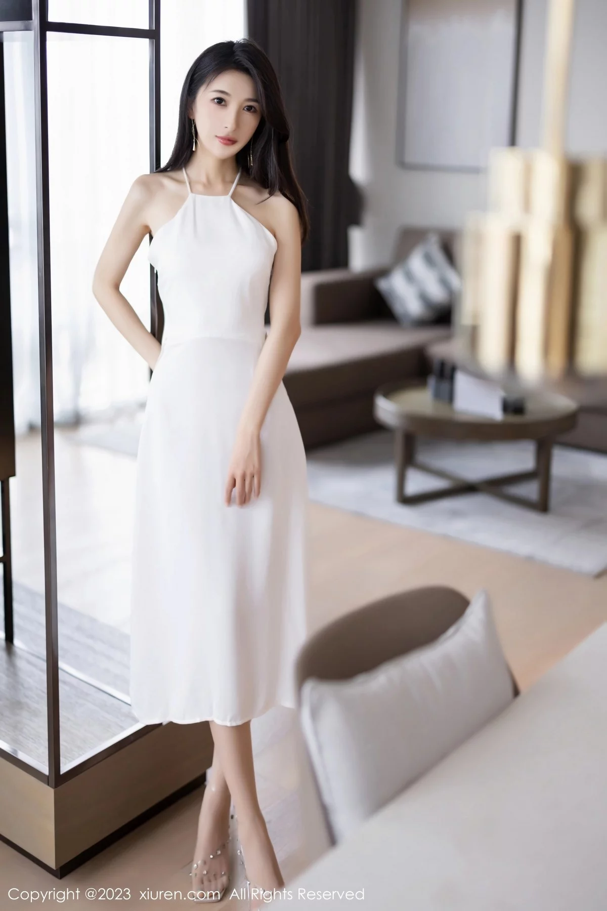 模特林乐一白色露肩连衣裙+性感网状链内衣秀惹火身材诱惑写真82P-第1章-图片1