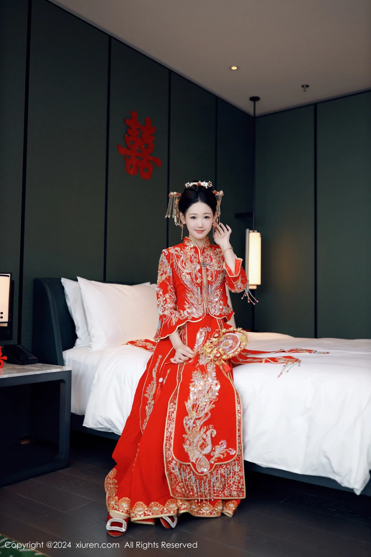 模特唐安琪性感红色新娘服饰露红色内衣配超薄肉丝撩人诱惑写真79P-第1章-图片1