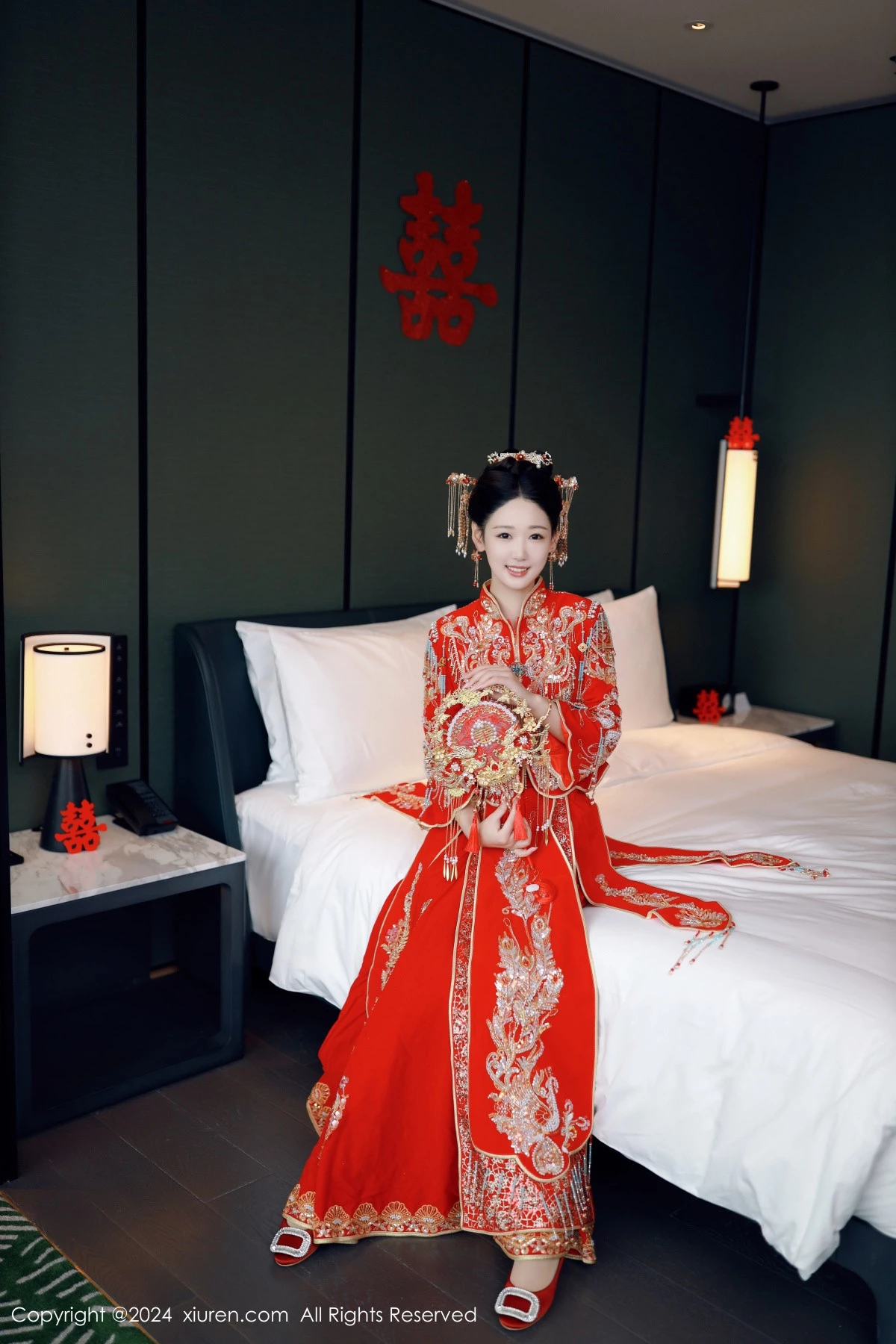 模特唐安琪性感红色新娘服饰露红色内衣配超薄肉丝撩人诱惑写真79P-第1章-图片2