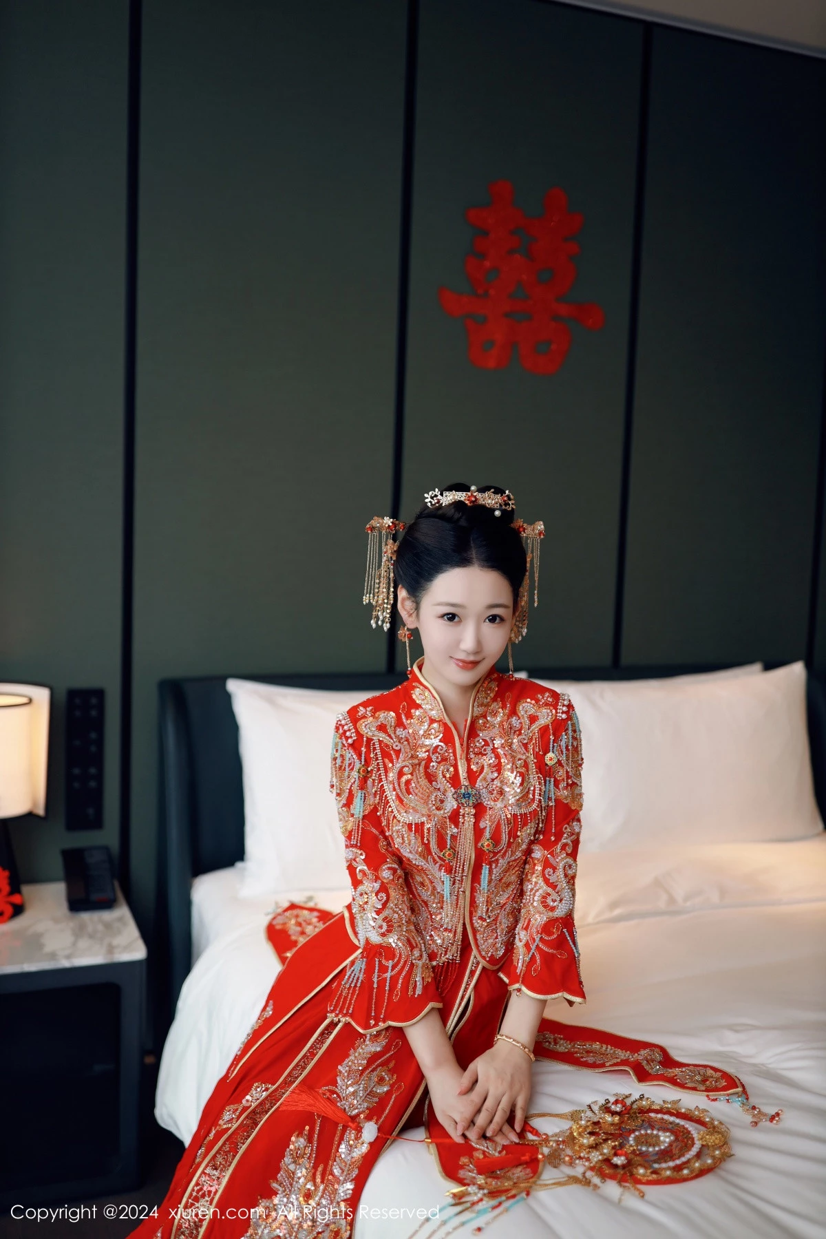 模特唐安琪性感红色新娘服饰露红色内衣配超薄肉丝撩人诱惑写真79P-第1章-图片3