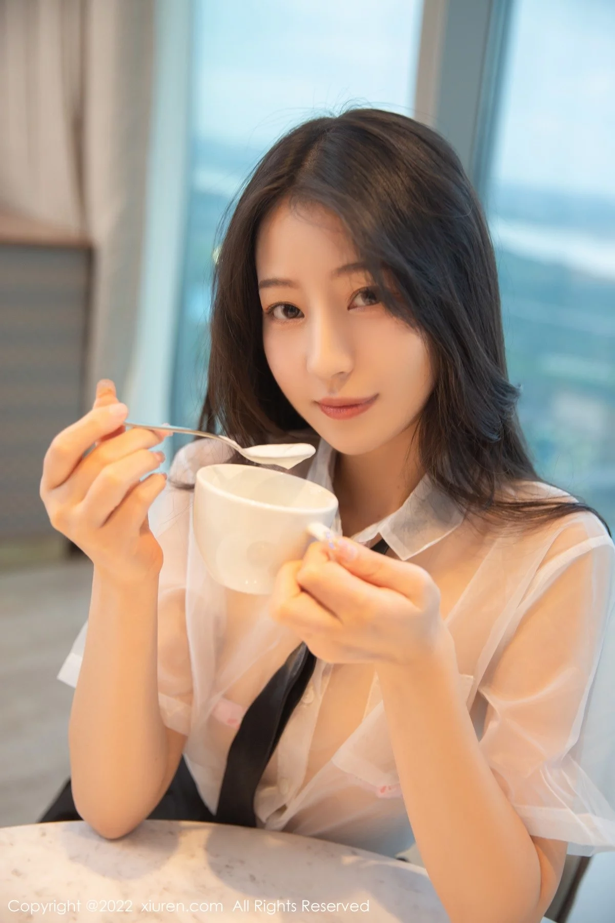 模特熊小诺性感轻透白T配黑色短裙露超薄无内黑丝极致诱惑写真72P-第1章-图片3