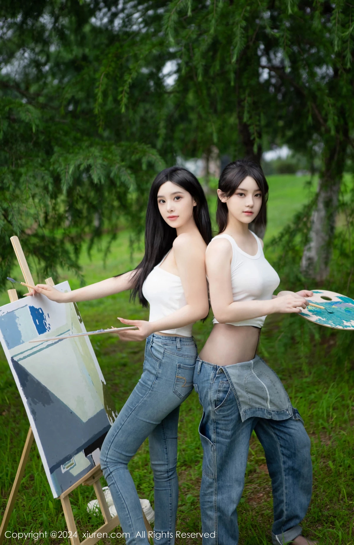 模特合集豆瓣酱户外性感白T配牛仔裤露超薄丝袜秀美腿诱惑写真73P-第1章-图片3