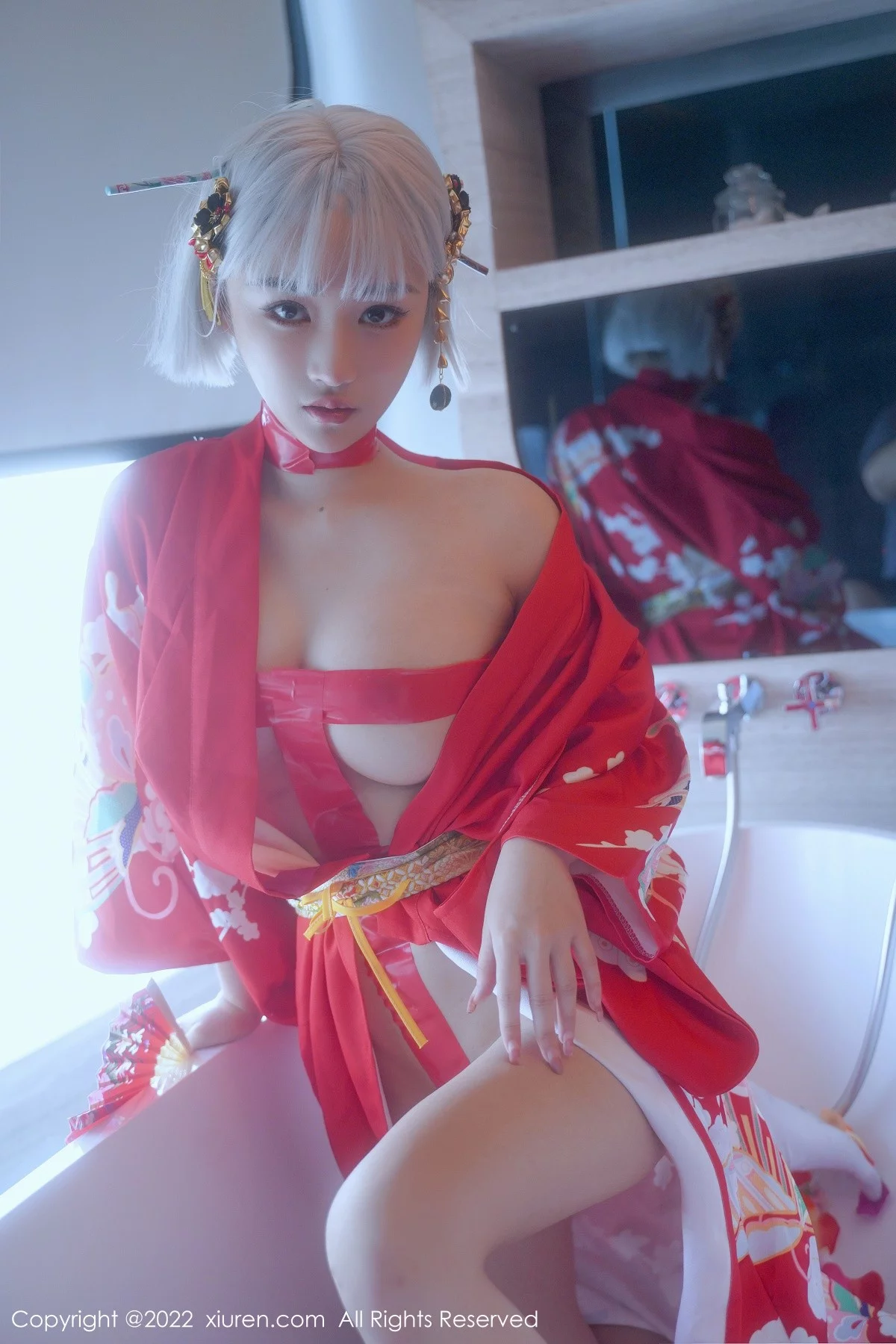 模特西门小玉蒸汽浴室里红带裹身秀火辣身材傲人豪乳诱惑写真66P-第1章-图片1